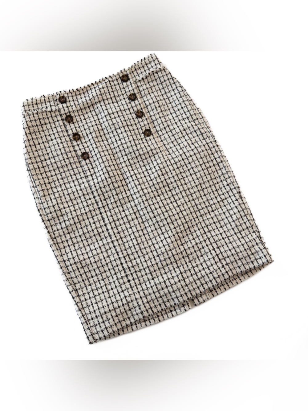 Ann Taylor Skirt Womens 8 Black Ivory Tweed High Waisted Pencil Midi